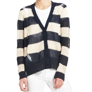 BCBGMaxAzria Ripped Reyes Distressed Cardigan. Navy Tan Size XS #1285